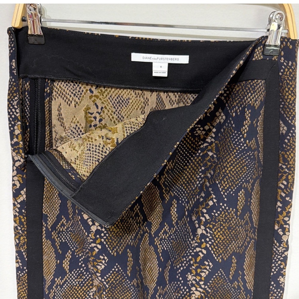 Diane von Furstenberg Women Sz 8 Panel Marta Framed Python Skirt Brown Navy - Picture 5 of 10